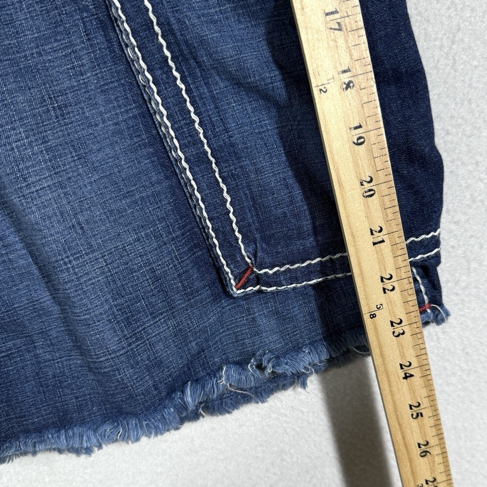 True Religion Cargo Shorts Men 36 Big T Red Stitch Denim Cut Off Drawstring Jean - Picture 12 of 15